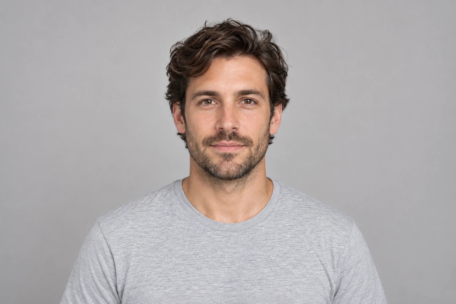 AI-generated upright frontal portrait of a fictional adult man